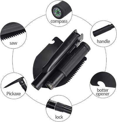 Gardening Folding Shovel Military Camping Shovel Survival Gear Entrenching Tool with Carrying Pouch Metal Handle for Camping Trekking Gardening Fishing Backpacking Snow (Black)
