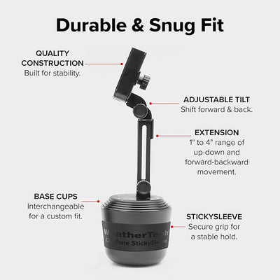 WeatherTech CupFone with Extension – Adjustable, Universal Cup Holder Cell Phone Mount Car & Truck Accessory – Best Design for iPhone & Smartphone Charging – Forest Green Metal Knobs