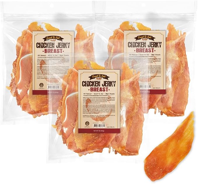 Dog Treats, Chicken Jerky for Dogs - Dog Training Treats; High-Protein, Gluten-Free, Hypoallergenic, Grain-Free, Chicken Breast, 1 lb (Pack of 3)