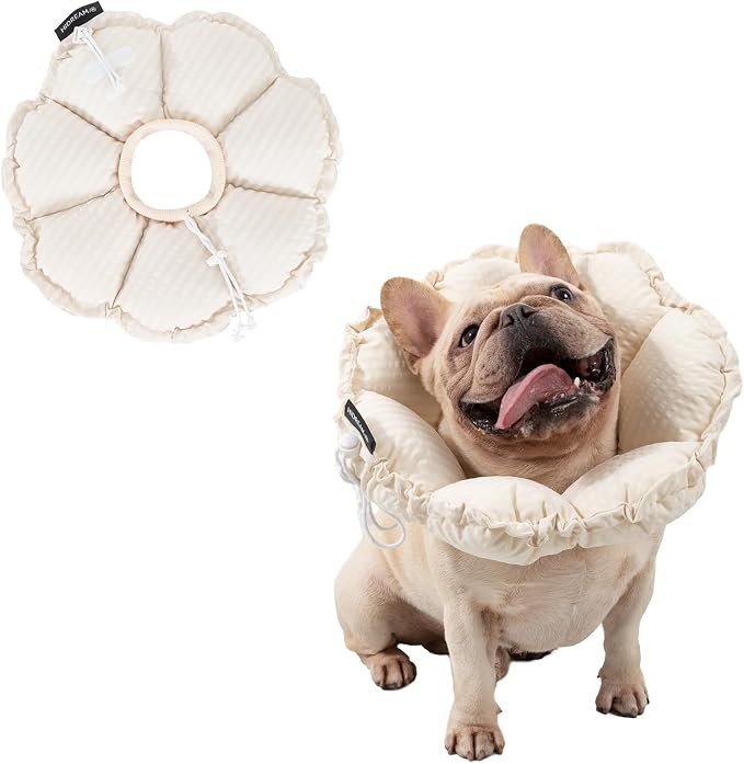 H HIDREAM Dog Cone Collar Stress-Free Recovery Cone Alternative: Adjustable Depth & Diameter for Wide-Neck Dogs (Pugs, Bulldogs, Bullies) Egg White XL-B