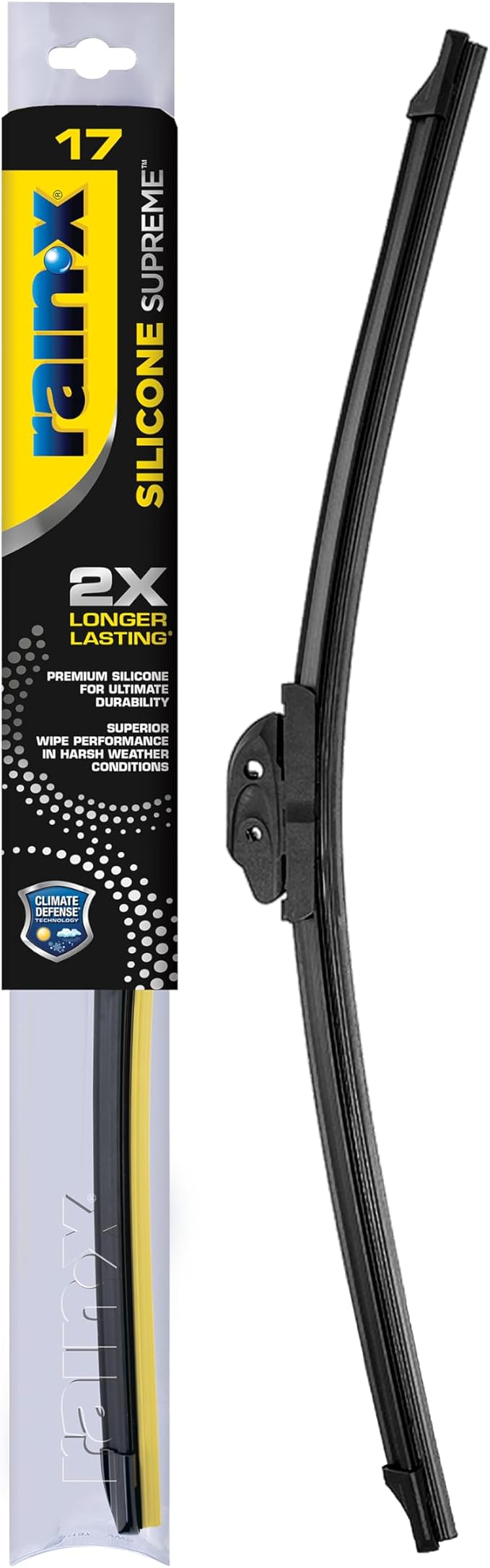RainX Silicone Supreme Windshield Wiper Blade 17" - Heavy Duty Silicone Squeegee, Extreme Weather Resistance & All-Season Performance, Streak-Free Beam Technology, Quick Install (Pack of 1)
