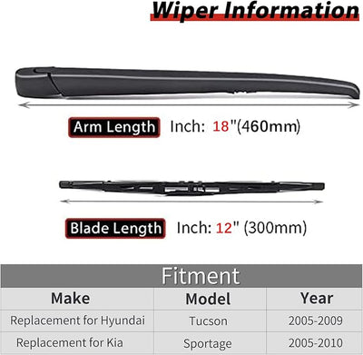 OTUAYAUTO Replacement for 2005-2009 Hyundai Tucson, 2005-2010 Kia Sportage Rear Windshield Wiper Arm Blade Set - OEM Factory