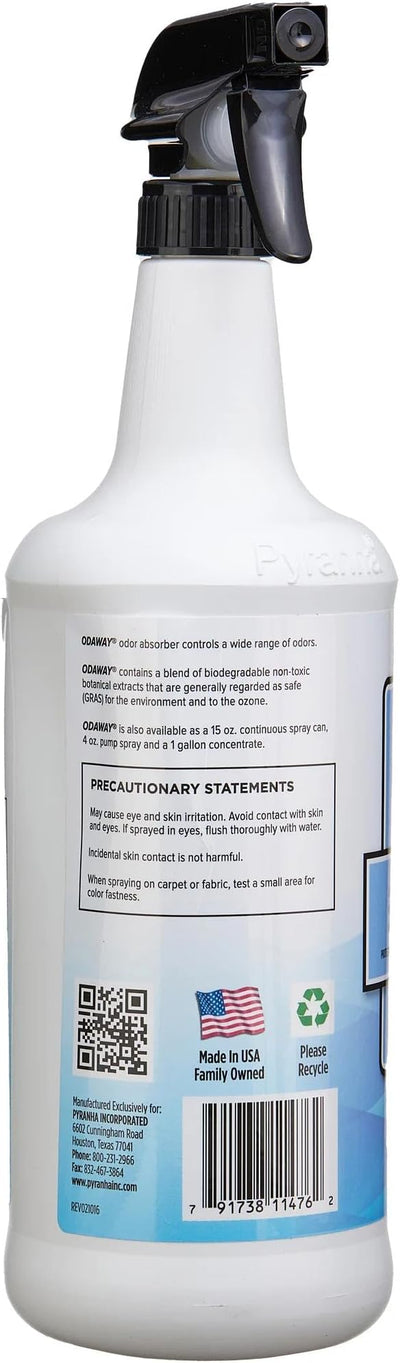 Pyranha Odaway Ready-to-Use Odor Eliminator Spray – Broad Spectrum Scent Neutralizer for Home, Kennel, Car, Bathroom & Gear, Quart