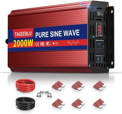 2000W Pure Sine Wave Power Inverter 12V DC to 110V 120V AC for Vehicles | Inverter for Car with 2 AC Outlets and LCD Display, 4000W Peak, Car Converter for Solar, RV, Truck, Home, Off-Grid, Camping