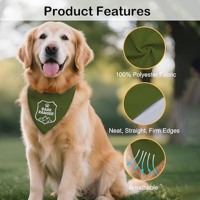 Bark Ranger Green Dog Bandana, Funny Puppy Scarf Photo Prop for Outdoor Adventure Hiking Camping Mountain, Funny Spring Summer Puppy Bandana for Pet Lover, Gifts for Ranger, Dog Scouts Scarf