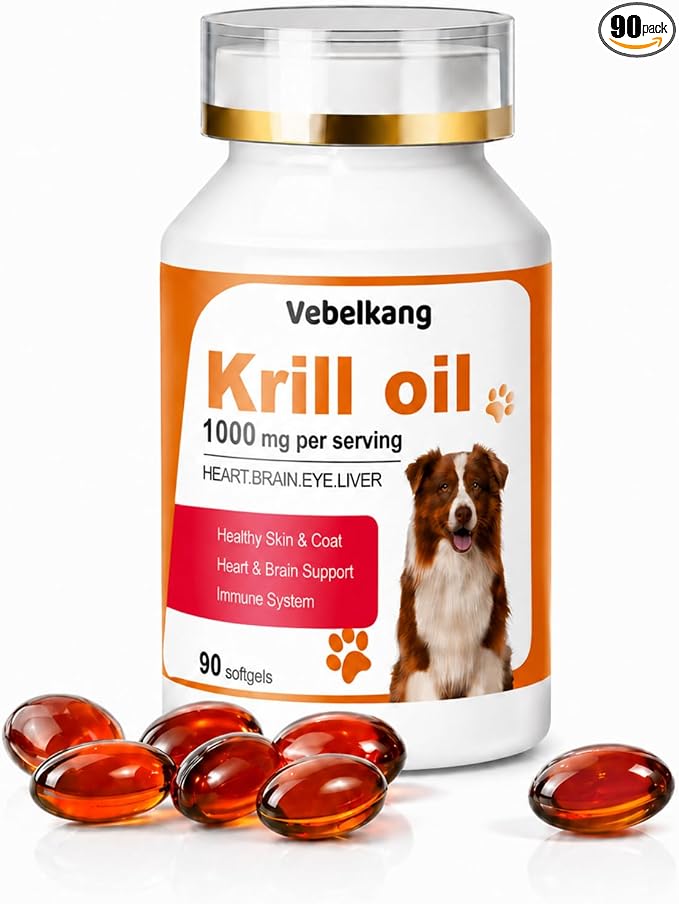 Krill Oil Omega 3 Supplement for Dogs, Allergy & Itch Relief, Skin and Coat Support for Shedding, Softgels for Joint Health with EPA DHA & Astaxanthin, 90 Count