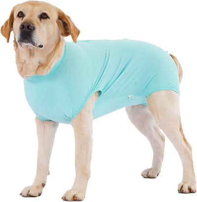 LovinPet Dog Recovery Suit, Easy Snap-Back Cover for Large Dogs, Bodysuit for Female Dogs, Solid-Color Surgery Suit with Cushioned Belly Panel, Green, L