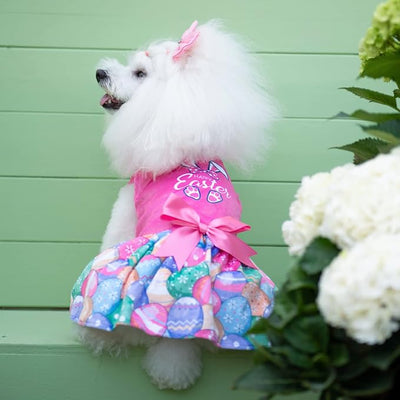 CuteBone Happy Easter Eggs Dog Dress Velvet for Small Dogs Girl Pink Puppy Dresses Dog Clothes