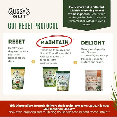 Gussy's Gut Sustain Bioavailable Fermented Prebiotic Supplement Powder for Dog Gut, Digestive & Overall Health- 9 Human Grade Ingredients – Gussy’s Maintain Phase (7.5 Oz)