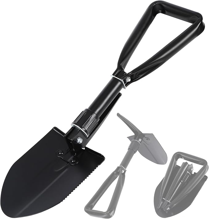 REDCAMP 18" Mini Survival Folding Camping Shovel with Cover, Manganese Steel Tri-Fold Handle Portable Tactical Shovel for Hiking, Beach, Mud, Snow, Lightweight 1.5Lbs Black