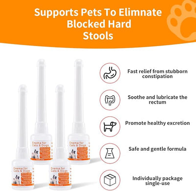 Disposable Enema for Cats & Dogs – Pet Enema for Constipation Quickly Softens Stool– Easy-to-Use Enema Kit for Small Animals – Vet Recommended – 5 mL（4 Pack）