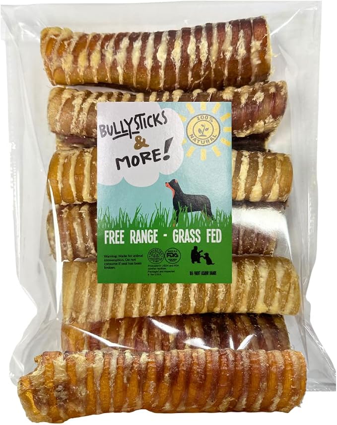 BULLYSTICKS & MORE 6 Inch Grass Fed Beef Trachea (12 Pack) | Long Lasting Dog Chews