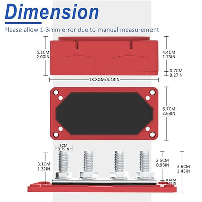 Heavy Duty Bus Bar 300A 12V Power Distribution Block with 3/8" (M10) 4-Posts Terminals Block with Cover for Automotive, Marine, Battery System(Black & Red)