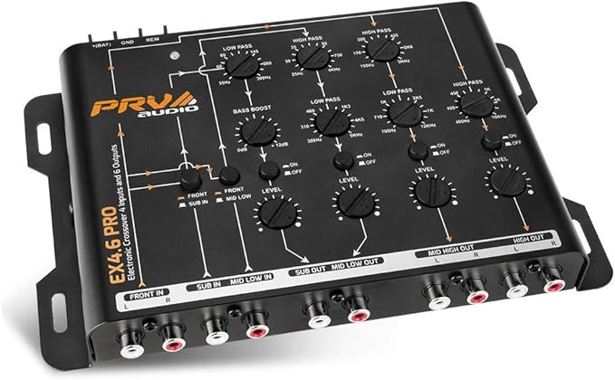Crossover Car Audio EX4.6 PRO 4 Way or 3 Way Electronic Crossover 9 Volts, 4 in 6 Out RCA Channels Car Sound Processor - EX4.6PRO
