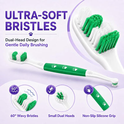 Dog Toothbrush, Dual-Head, for Medium-Large Dogs,Green | Soft Bristles for Gentle Cleaning, 60° Curved Bristles for Better Coverage, Comfortable for Sensitive Gums