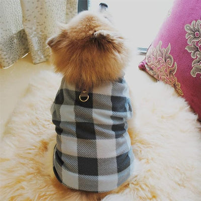 Dog Sweater, Soft Fleece Vest with Leash Ring Pullover Jacket Winter Pet Dog Clothes for Puppy Small Dog Cat Teddy Chihuahua Yorkshire for Christmas (Medium, Blue Grey Plaid)