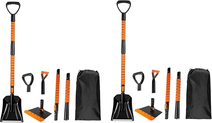 Zone Tech Extendable Snow Squeegee,Ice Scraper and Shovel 42" 5- Rotating Snow Squeegeee Head, 3-1 Extndable Ice Scraper,Shovel with Egonormic Handle Heavy Duty (2-Pack)