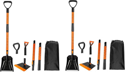 Zone Tech Extendable Snow Squeegee,Ice Scraper and Shovel 42" 5- Rotating Snow Squeegeee Head, 3-1 Extndable Ice Scraper,Shovel with Egonormic Handle Heavy Duty (2-Pack)