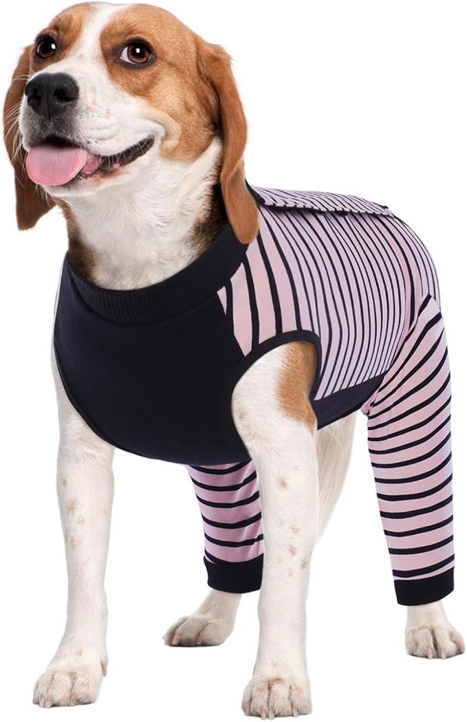 Kuoser Dog Recovery Suit with Anti Licking Rear Leg Sleeve, Pink M | Abdominal Dog Surgical Suit with Pants Cover Protect Wounds, Dogs Elbow Protector Soft Pet Surgery Onesie Cone Alternative