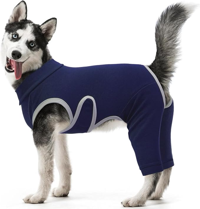 Kuoser Dog Surgery Recovery Suit, Professional Dog Surgical Suit for Back Legs, Soft Dogs Recovery Sleeve to Prevent Licking Biting Wounds, Dogs Onesie After Surgery Elbow Protector, Blue XL