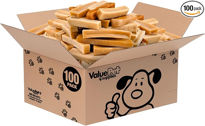 ValueBull Himalayan Yak Cheese Dog Chews, Medium, 100 ct Wholesale Pack - Long Lasting for Aggressive Chewers, All Natural, Healthy & Safe, Low Odor Nepal Yak Milk Chews