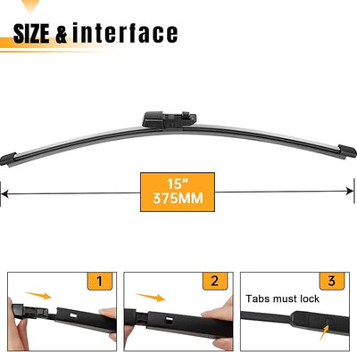 AUTOBOO 15 Inch Rear Wiper Blade Replacement for VW Tiguan 2018 2019 2020 2021 2022 2023 2024 2025-BACK Windshield Wiper Blade -Original Factory Quality (Pack of 1)