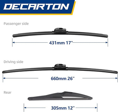 Wiper Blades Replacement for Nissan Rogue 2013-2025 | Windshield Wipers-3 Pieces of Car Front and Rear Window Wiper Blade (26+17+12)