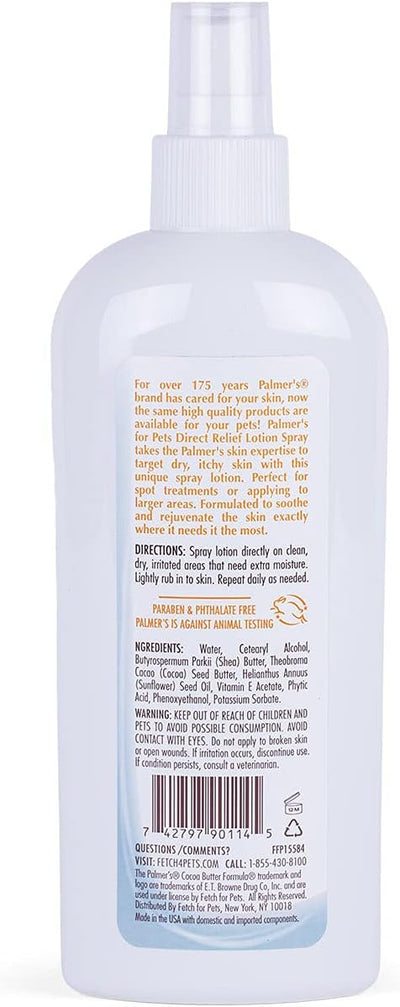 Palmer's for Pets Cocoa Butter Formula Dry Skin Relief Spray for Dogs, Direct Spray-On Lotion with Vitamin E to Soothe Dry and Itchy Skin, No-Mess Application, 8 Fl Oz (Pack of 2)