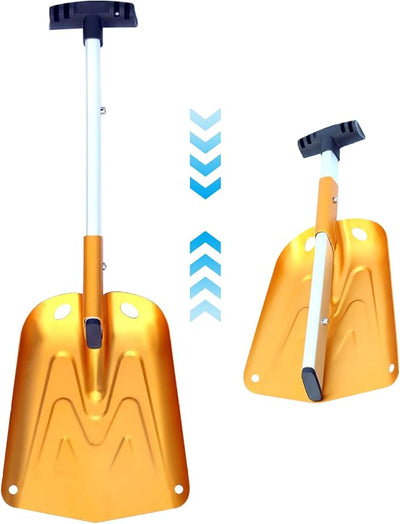 Snow Shovel Detachable Bright Gold Color Car Snow Shovel with Skidproof Handle Rust-Resistant Aluminium Alloy Portable for Cars, Snowmobiles, Camping, Sports