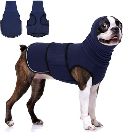 KOESON Dog Calming Vest with Soft Ear Wrap, Breathable Dog Thunder Jacket with Adjustable Hook & Loop, Reflective Puppy Anxiety Relief Jacket for Fireworks, Thunder, Travel, Separation, Navy Blue XS
