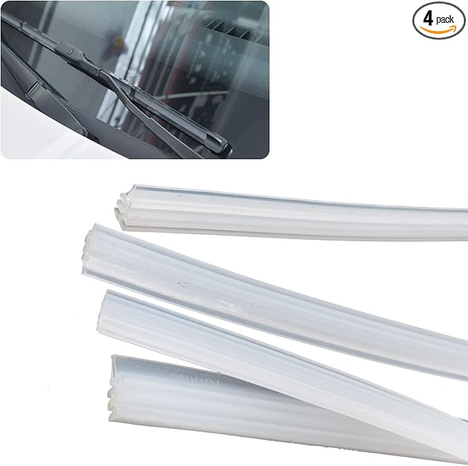 4 Pieces Car Windshield Bracketless Wiper Rubber Filler Strip, 28 Inches Car Size Adjustable Wiper Substitution Rubber Strip, Suitable for Car Front Rear Windshield, Doors, Windows (White)