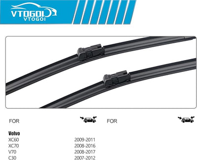 OEM Windshield Wiper Blades Replacement for Volvo XC60 2009 2010 2011 XC70 V70 2008-2016 C30 2007-2012, All Weather Original Factory Quality Front & Rear Wipers Set 26"+20"+15" (Pack of 3)