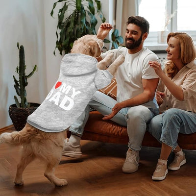 Dog Sweater Dog Hoodie Cold Weather Coat Hooded Sweatshirt for Puppies,Cats, Small Medium Large Dogs (Light Grey(I Love My Dad), X-Large)