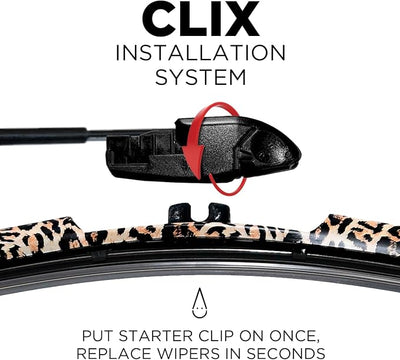 Clix Wipers - 18" Jersey Girl Leapord Print Automotive Replacement Wiper Blade (Pack of 1) Universal Clip On All-Weather Flex Frame Windshield Wiper