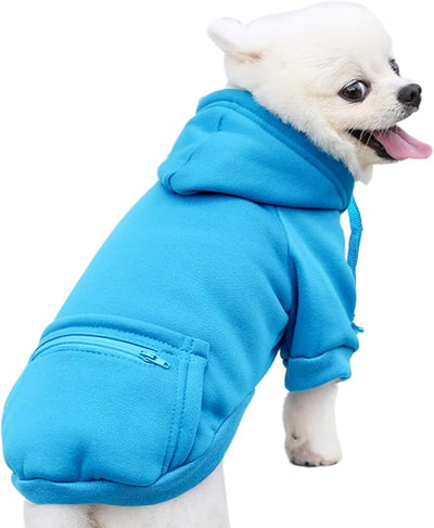 Jecikelon Dog Hoodies for Small Dogs with Zipper Pocket, Soft Fleece Puppy Clothes with Rope Hat, Warm Winter Outfits Cold Weather Coats, Cute Sweatshirt Chihuahua Costume (X-Small, Y02-Blue)