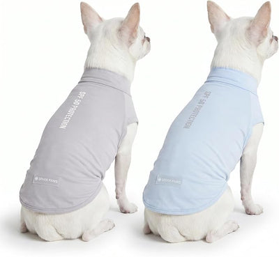Spark Paws Sunblock Dog T-Shirt, SPF30 Protection, Lightweight Breathable Quick Dry for Dogs with Sensitive Skin - Blue & Grey (Set of 2) - S
