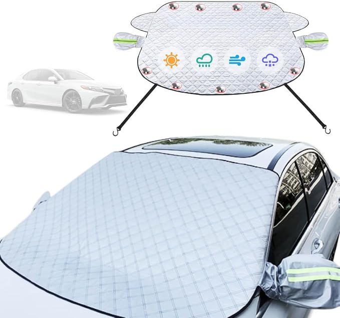 Car Windshield Cover Compatible with Toyota Camry 2025-2016 Custom Fit LE XSE XLE Hybrid SE Sedan New Upgraded Magnetic Windproof Sunshade Cover 4-Layer Protection Ice, UV,Frost Wiper & Mirror Covers
