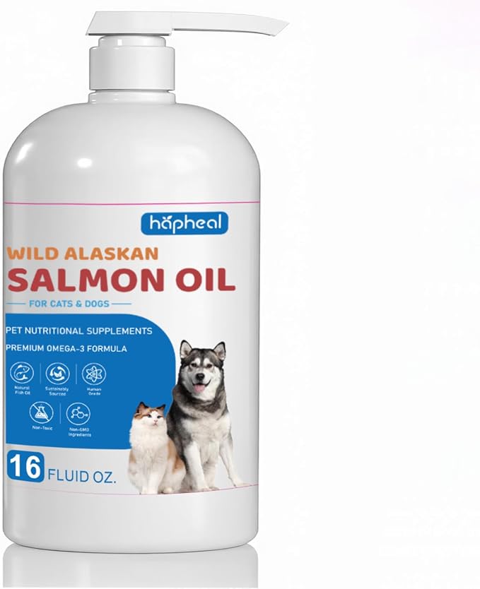 Fish Oil for Dog Cat, Salmon Oil for Dogs with Omega 3 EPA DHA, All Natural, Supports Skin and Coat, Joint & Bone Health (16 FLOZ)