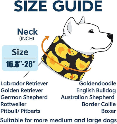 LovinPet Dog Recovery Collar, Adjustable Soft Cone for Medium & Large Dogs, Post-Surgery Comfort & Lick Prevention, Yellow Duck Print,Black