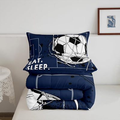 Erosebridal Football Queen Size Comforter Sets for Boys, Soccer Bedding Set Football Field Quilt for Kids Teens Adult Bedroom, Ball Games Sports Navy Blue Bedding Comforter Sets, 2 Pillow Cases