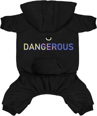 Izefia Dog Hoodie Clothes with Pocket 4 Legs Jumpsuit Fleece Sweater Winter Sweat Shirt Warm Cotton Hoodies for Small Dog Medium Large Cat Black XS