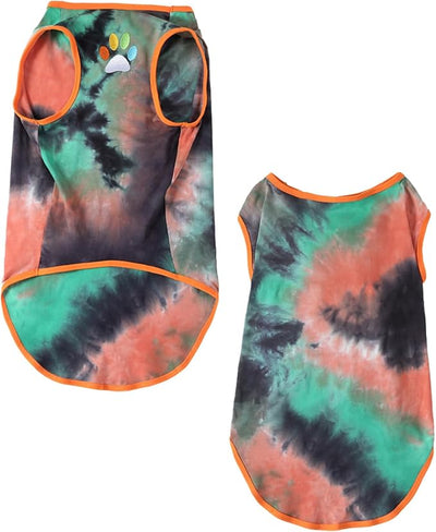 Summer Tie Dye Dog Clothes Cool Breathable Cotton T-Shirt Medium Large Dog Boys Girls Shirt(GreenOrange, Large)
