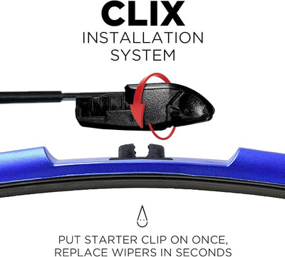 ClixWipers 24" + 14" (Set of 2) Blue All Weather Premium Automotive Replacement Windshield Wiper Blades, Passenger and Driver Side Winter Wiper Blades for Various Car Models