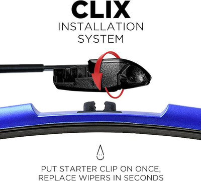 ClixWipers 22" + 14" (Set of 2) Blue All Weather Premium Automotive Replacement Windshield Wiper Blades, Passenger and Driver Side Winter Wiper Blades for Various Car Models