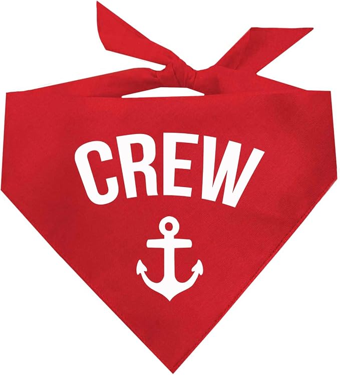 Crew Anchor Boat Dog Bandana | 100% Cotton | Made in USA | Boat & Fishing | Captain | Beach & Lake | Summer | Outdoors | Father's Day | Red, One Size