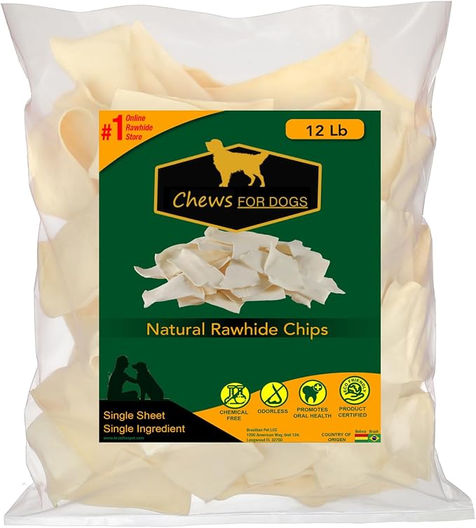 Premium Rawhide Chips – Natural Long Lasting Treats (12 Pounds)