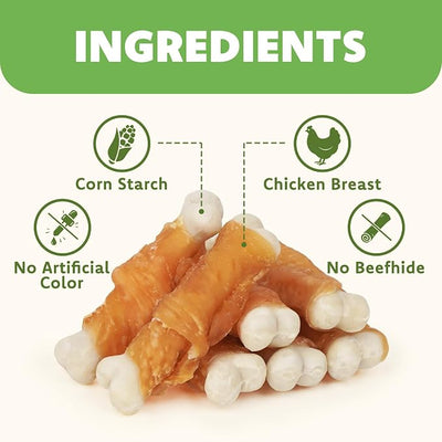 MON2SUN Dog Treats, Chicken Wrapped Calcium Bones Without Rawhide, 2.3 Inch Training Treats for Teeth Cleaning and Fresh Breath, Chews for Puppy and Small Dogs (28 Count - Pack of 1)