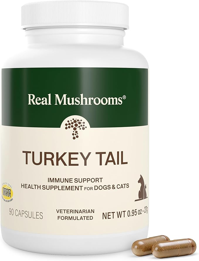 Turkey Tail Capsules for Pets –Cat Probiotics & Dog Vitamins – Organic Mushroom Supplement for Dogs & Cats – Supports Daily Balance & Well-Being Non-GMO, 90 ct