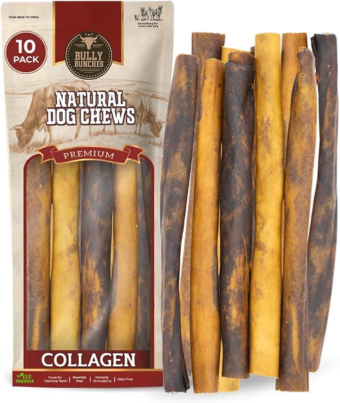 Premium (12" Collagen - 10 Pack) Beef Chews for Dogs – All-Natural, Long-Lasting Dental Treats, Protein-Rich, Grain-Free, Healthy Digestive Support for Dogs