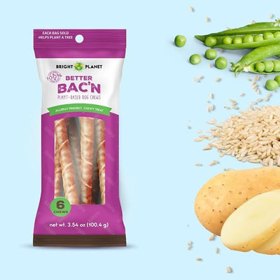 | Better Bac'n Vegan Dog Chews 6ct | Long Lasting Chew | Hypoallergenic Allergy-Friendly Plant-Based | Made in USA